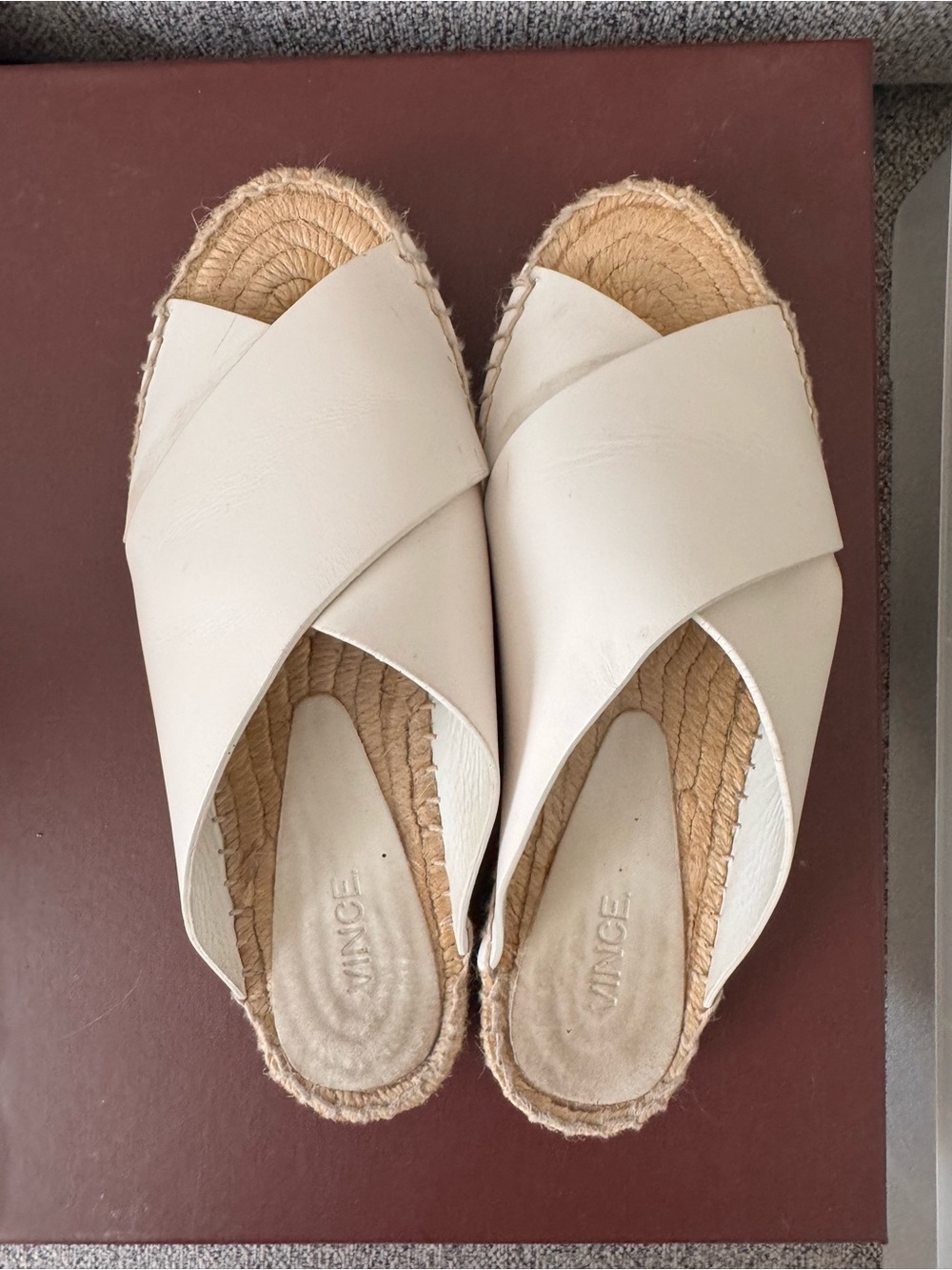 Vince Cream Leather Crisscross Espadrille Slides Size 7